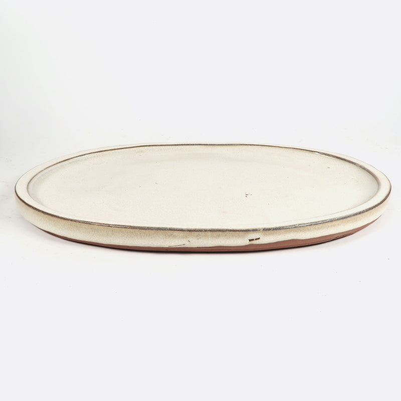 Unterteller aus Keramik 34 cm, oval, beige