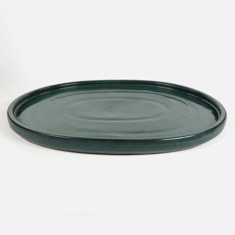 Unterteller aus Keramik 34 cm, oval, grün